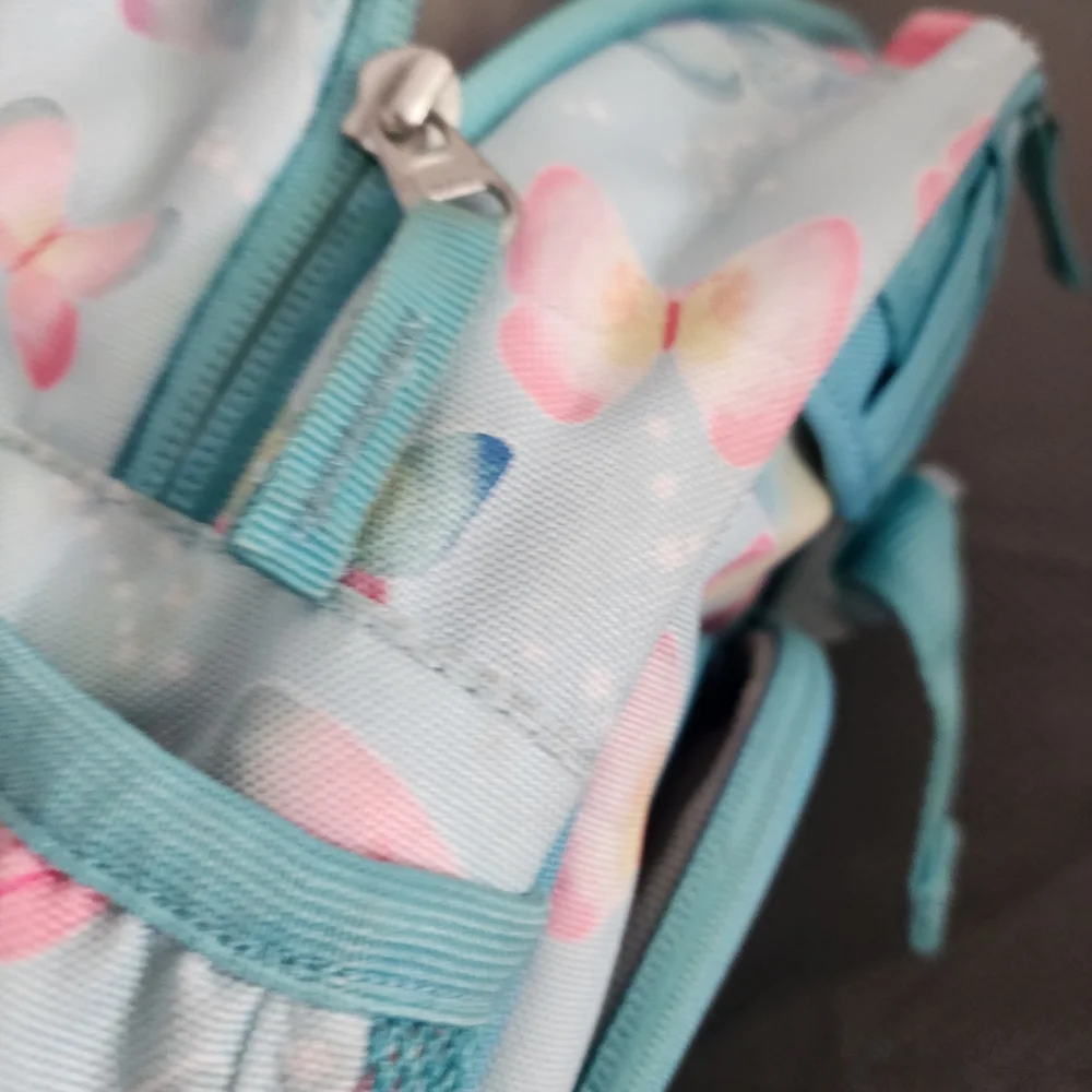 Pottery Barn Kids Blue and Pink Backpack with Butterfly Design